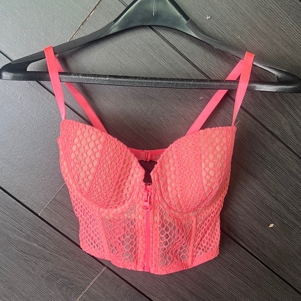Victoria's Secret Women's Very Sexy Mesh Bustier Bra Top 34DD Pink Corset